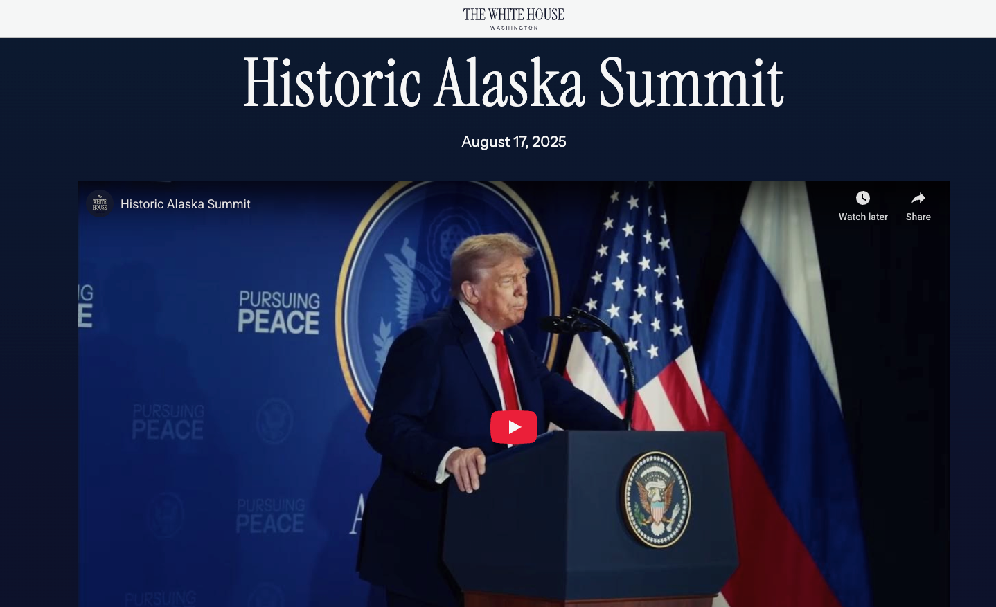 Historic Alaska Summit — The White House, August 2025